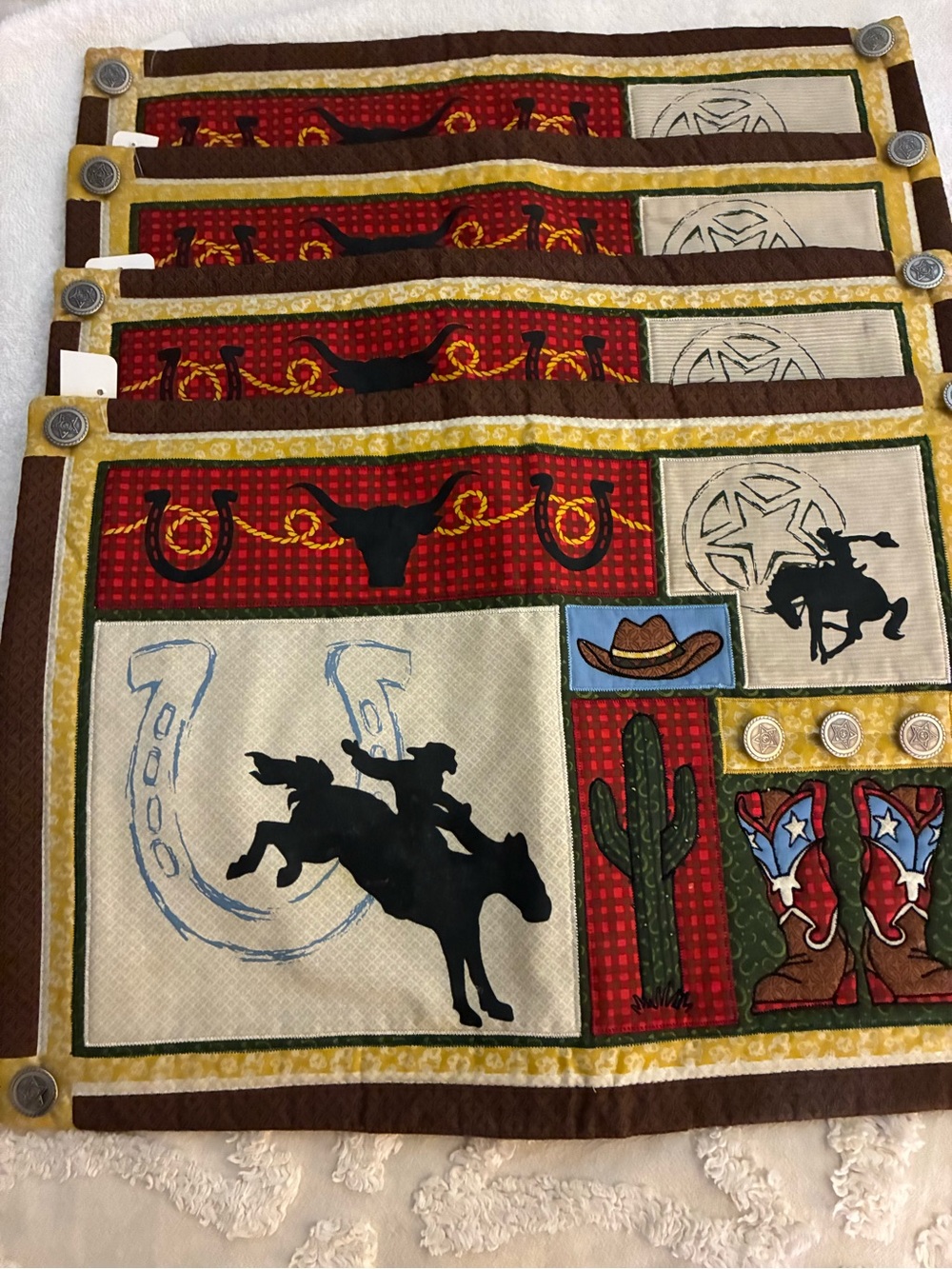 Western Rodeo Panel Fabric Placemat Set - Cowboy Boot & Rodeo Motifs